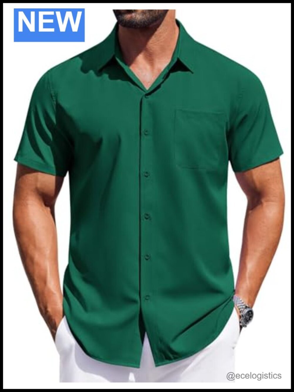 Mens Short Sleeve Button Down Wrinkle Free Stretch Shirt with Pocket